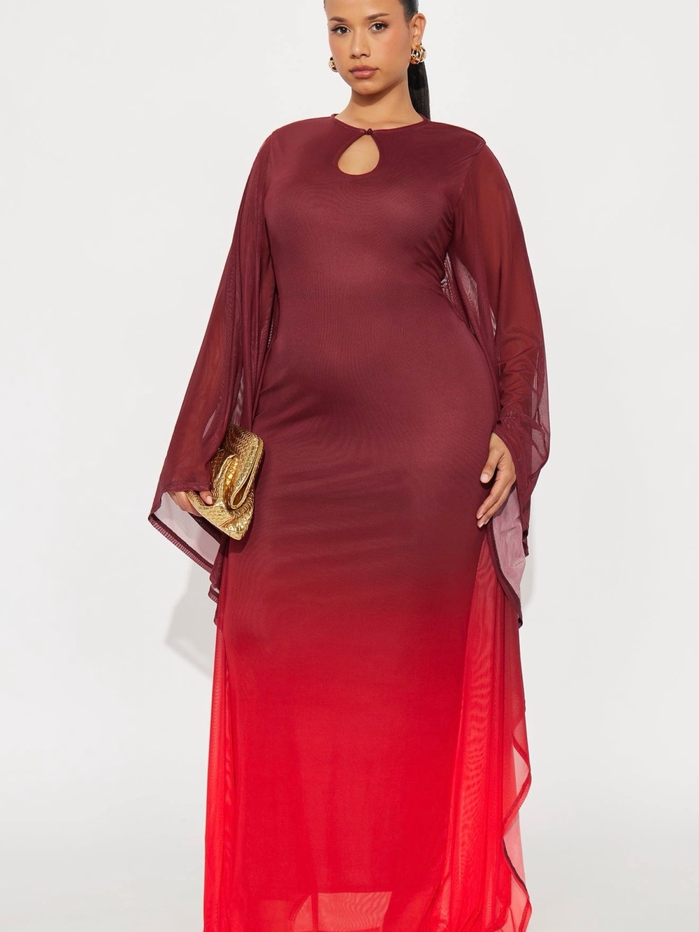 Fashion Nova Burgundy to Red Ombre Maxi Dress